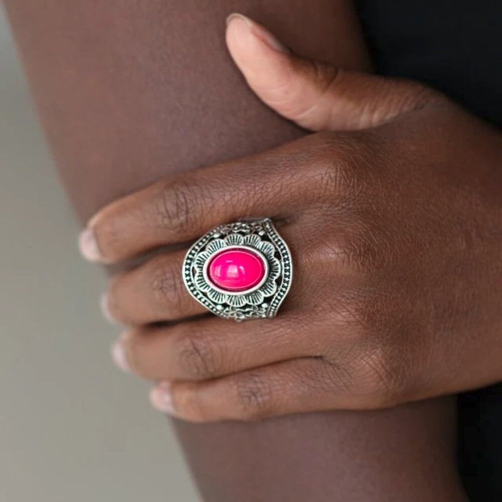 Paparazzi Jewelry Accessories - Garden Tranquility - Pink Ring - Vintage - Picture 3 of 4